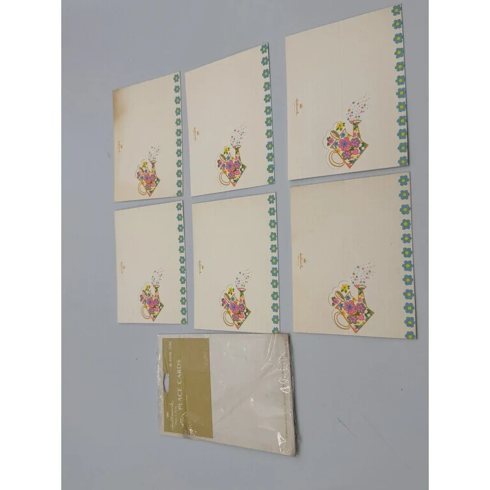 Vintage Hallmark Shower Place Cards Watering Can Floral Design 8 Count